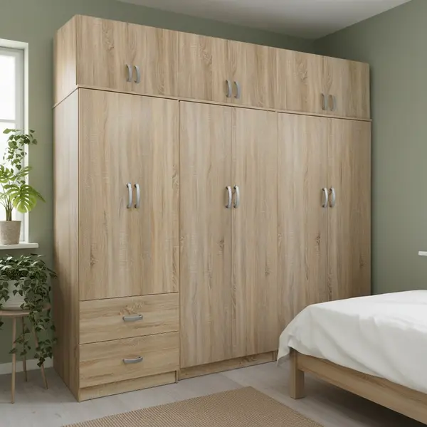 Dulap cu 6 usi, Athos I, V18, Stejar, 240x42x240 cm