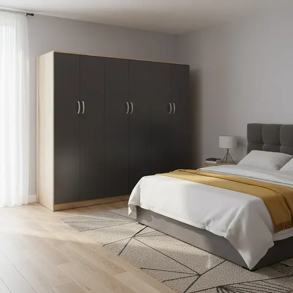 Dulap cu 6 usi, Athos II, V2, Antracit-Stejar, 240x42x180 cm
