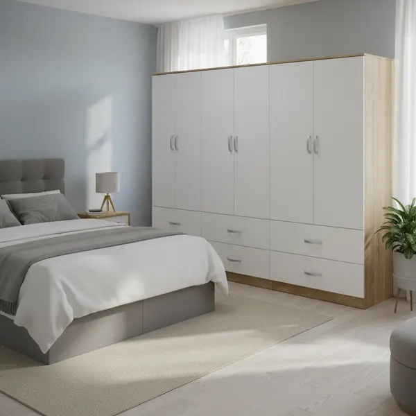 Dulap cu 6 usi, Athos, V23, Alb-Sonoma, 240x42x180 cm