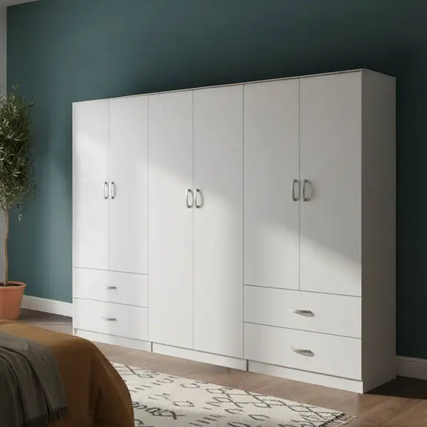 Dulap cu 6 usi, Athos, V4, Alb, 240x42x180 cm