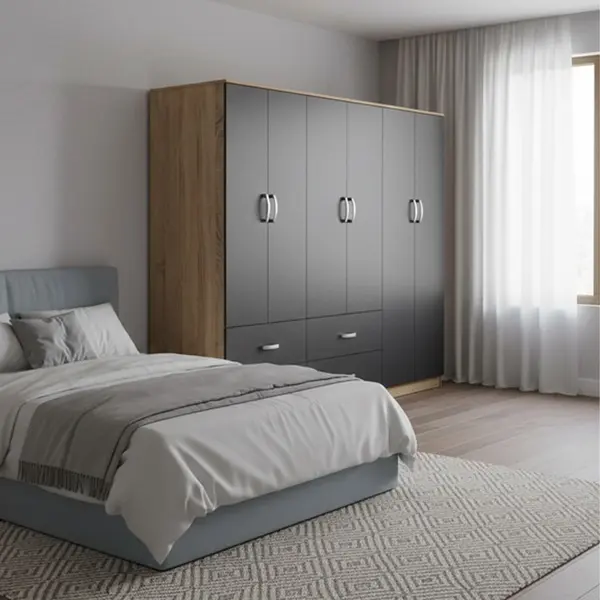 Dulap cu 6 usi, Athos, V4, Antracit-Stejar, 240x42x180 cm