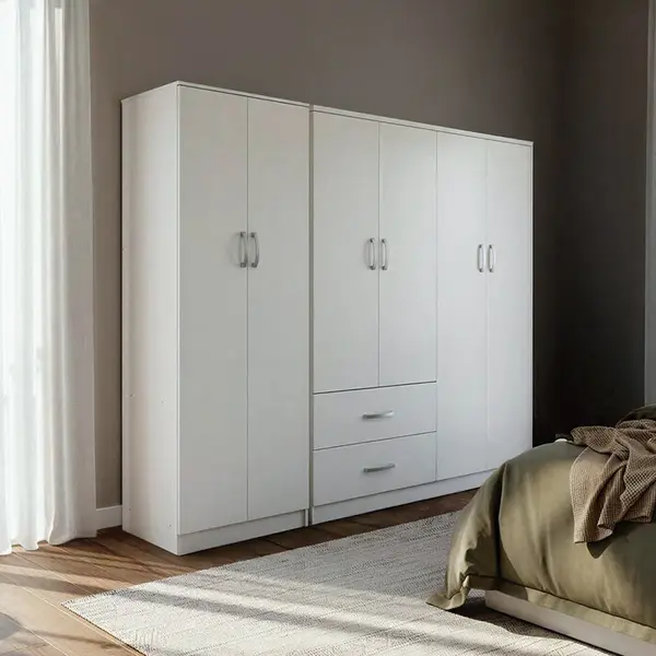 Dulap cu șase uși pentru depozitare, lemn, alb, 200x42x180 cm