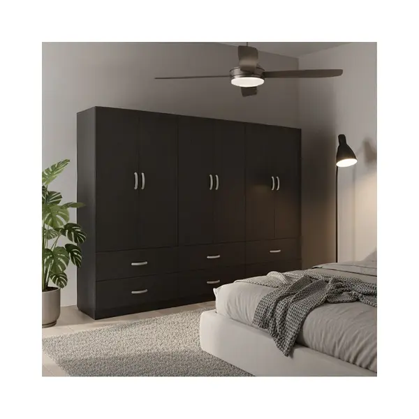 Dulap cu șase uși și sertare Lego, Nuc, 240x42x180 cm
