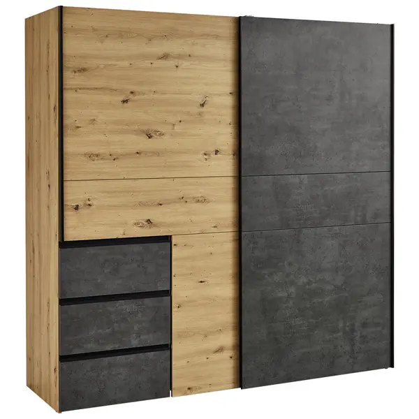 Dulap Cu Uși Culisante, 170/200/61 cm, gri închis, stejar Artisan