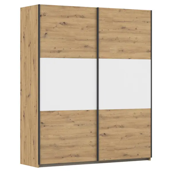 Dulap Cu Uși Culisante, 175/210/59 cm, alb, culoare aluminiu, stejar Artisan