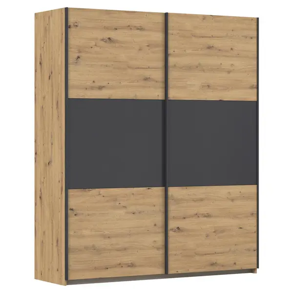 Dulap Cu Uși Culisante, 175/210/59 cm, gri, culoare aluminiu, stejar Artisan