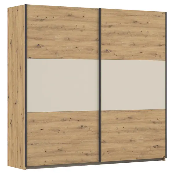 Dulap Cu Uși Culisante, 218/210/59 cm, culoare aluminiu, șampanie, stejar Artisan