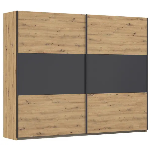 Dulap Cu Uși Culisante, 261/210/59 cm, gri, culoare aluminiu, stejar Artisan