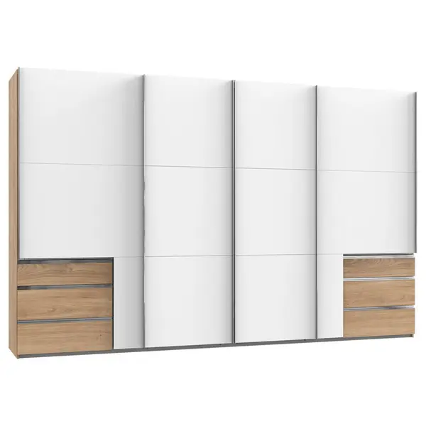 Dulap Cu Uși Culisante, 350,00/216,00/65,00 cm, alb, culoare lemn stejar