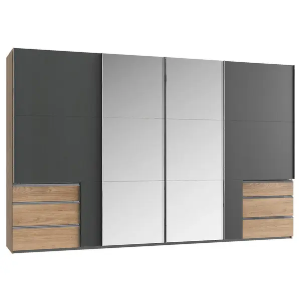 Dulap Cu Uși Culisante, 350/216/65 cm, grafit, culoare lemn stejar