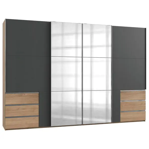 Dulap Cu Uși Culisante, 350/236/65 cm, grafit, culoare lemn stejar