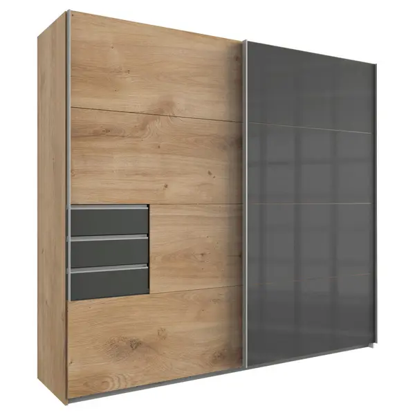 Dulap Cu Uși Glisante, 225/210/64 cm, grafit, culoare lemn stejar