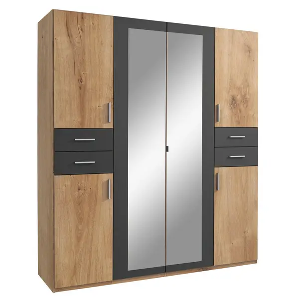 Dulap Cu Uși Rotative, 180/208/58 cm, grafit, culoare lemn stejar