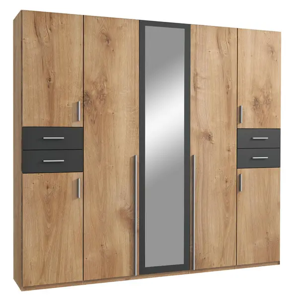 Dulap Cu Uși Rotative, 225/208/58 cm, grafit, culoare lemn stejar