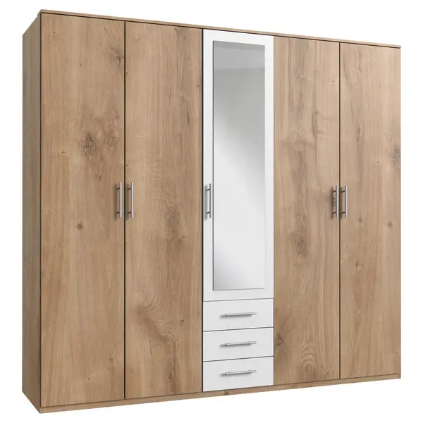 Dulap Cu Uși Rotative, 225/210/58 cm, alb, culoare lemn stejar