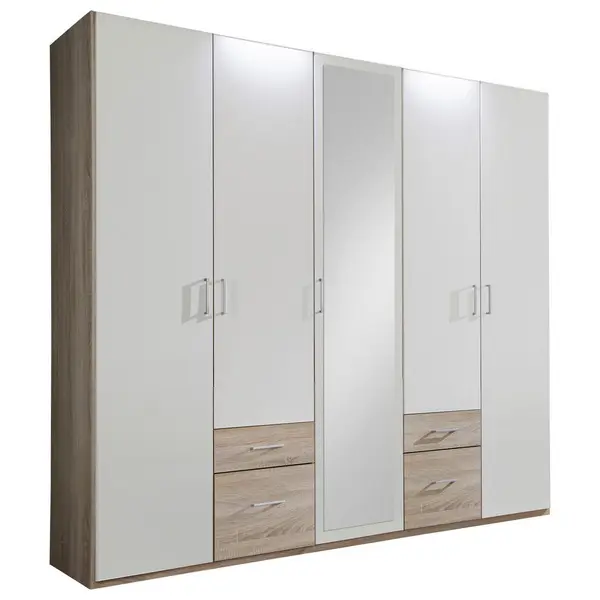 Dulap Cu Uși Rotative, 225/210/58 cm, alb, culoare lemn stejar
