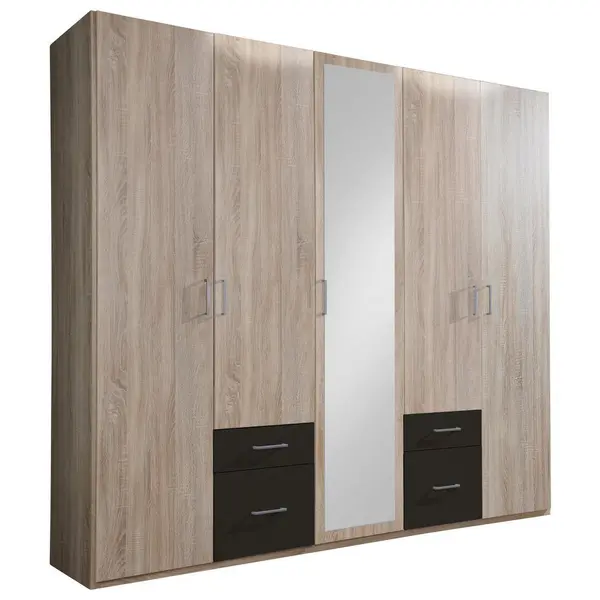Dulap Cu Uși Rotative, 225/210/58 cm, grafit, culoare lemn stejar