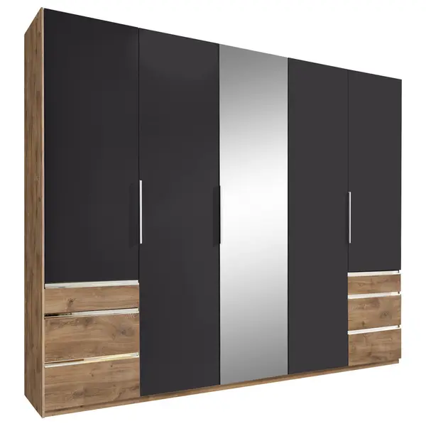 Dulap Cu Uși Rotative, 250/216/58 cm, grafit, culoare lemn stejar