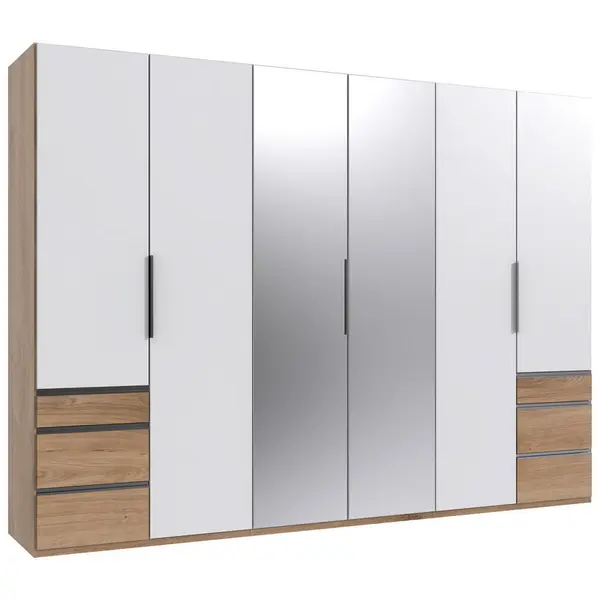 Dulap Cu Uși Rotative, 300/216/58 cm, alb, culoare lemn stejar