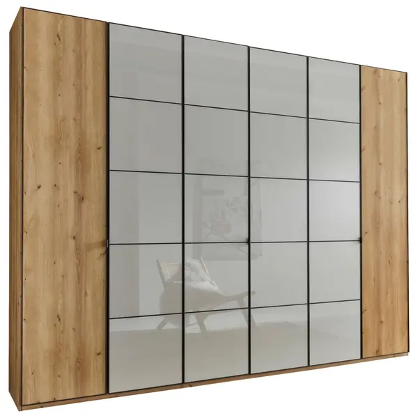 Dulap Cu Uși Rotative, 300/236/58 cm, șampanie, stejar Bianco