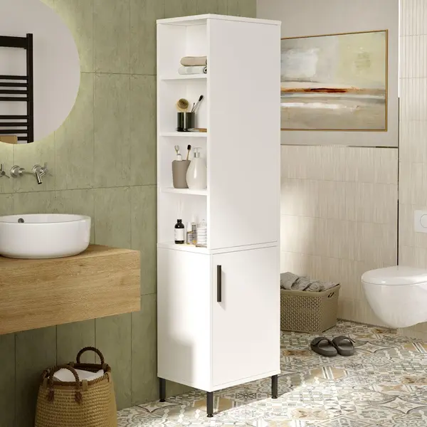 Dulap de Baie Lux cu 2 usi, Alb - Nuc, 45x36x174 cm
