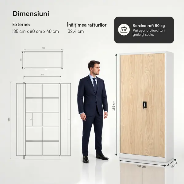 Dulap de birou pentru documente gri / stejar sonoma: Eco Design JAN 900 x 1850 x 400 mm Dulap de birou pentru documente gri / stejar sonoma: Eco Design JAN 900 x 1850 x 400 mm