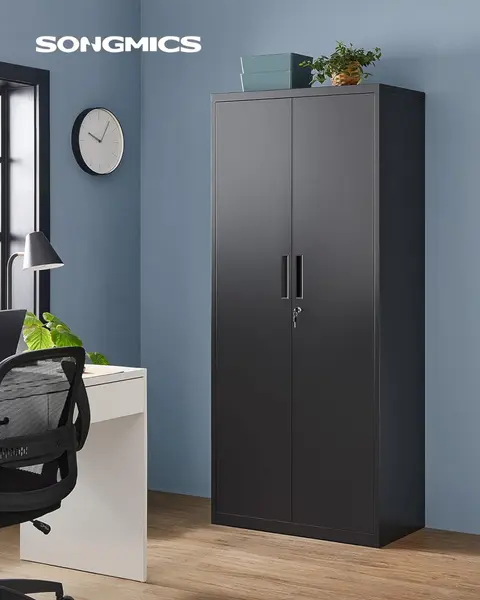 Dulap de depozitare din metal, Songmics, Negru, 80x40x180 cm