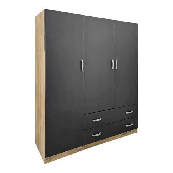Dulap de haine Three-leaf wardrobe cu 2 drawers Alvia, wenge, 150x51x180cm