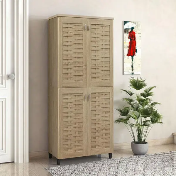 Dulap de pantofi Mantam 4 usi, 24 - 30 de perechi, Sonoma - Nuc, 78x40x170 cm