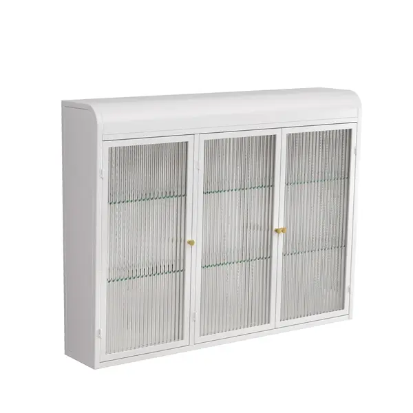 Dulap de Perete cu 3 Uși din Sticlă cu Design Curbat, Alb | Aosom Romania