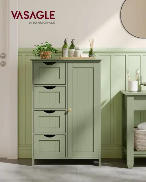 Dulap depozitare baie cu sertare Vasagle Verde padure 55x30x82 cm