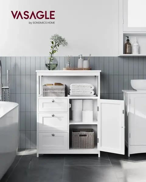 Dulap depozitare baie Vasagle Alb 60x30x80 cm