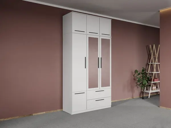 Dulap dormitor Alb 3U cu oglinda+suprapozabil - Madrid