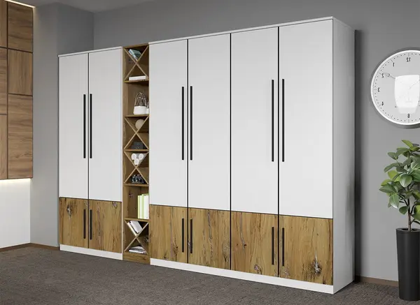 Dulap dormitor Alb cu Flagstaff Oak 279,6 x 192.5 cm - Sidney