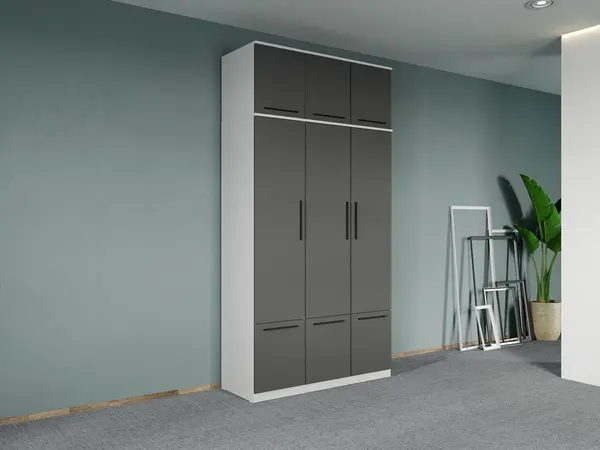 Dulap dormitor Alb-Gri 3U+suprapozabil - Madrid