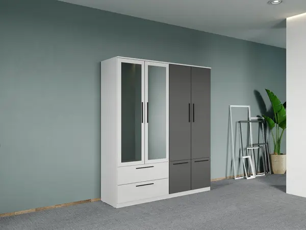 Dulap dormitor Alb-Gri 4U cu oglinda - Madrid