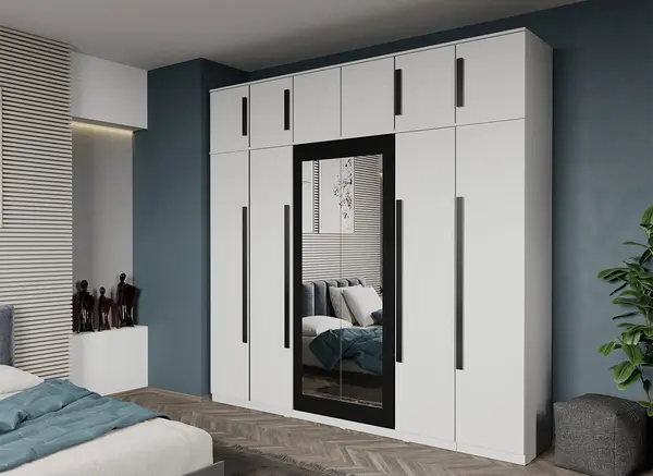 Dulap dormitor cu 6 usi Alb+oglinda 246.4 x 240.3 cm - Dallas