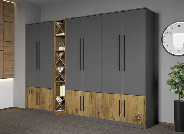 Dulap dormitor Gri cu Flagstaff Oak 279,6 x 192.5 cm - Sidney