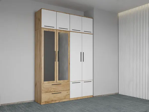 Dulap dormitor Stejar+Alb 4U cu oglinda+suprapozabil - Madrid