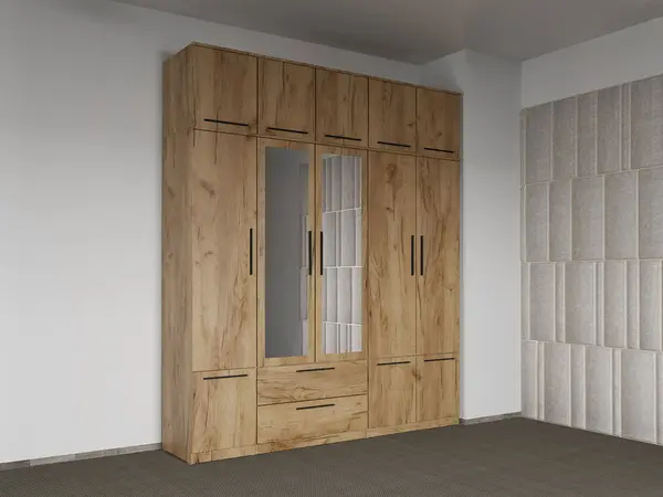 Dulap dormitor Stejar Auriu 5U cu oglinda+suprapozabil - Madrid