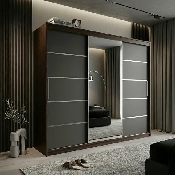 Dulap dressing Atlantic 3 usi, 250 cm, Wenge/Gri