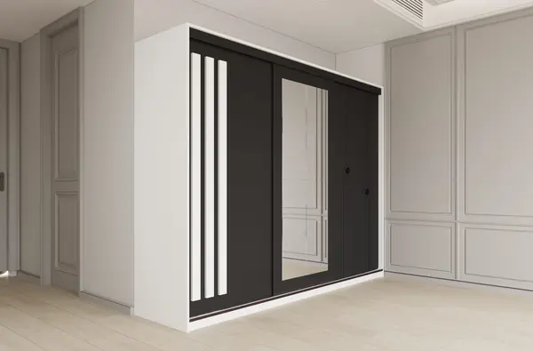 Dulap dressing Paris 3 usi cu oglinda, 200 cm, Alb/Gri
