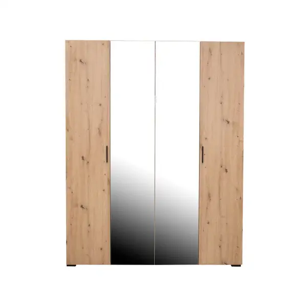 Dulap ECONO, oglinzi, 4 usi, 4 rafturi, bara de haine, stejar artisan, 160x50x206 cm