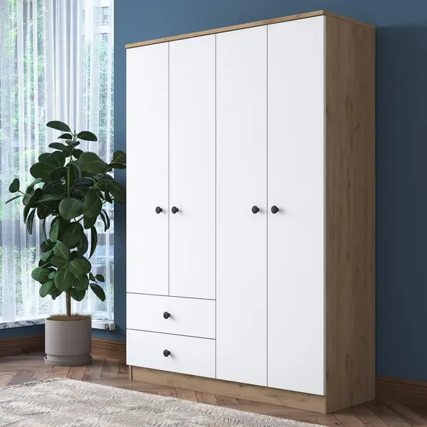 Dulap Haine Cedi 4 usi si 2 sertare si 2 bare de umerase, Nuc, 120x170x43 cm