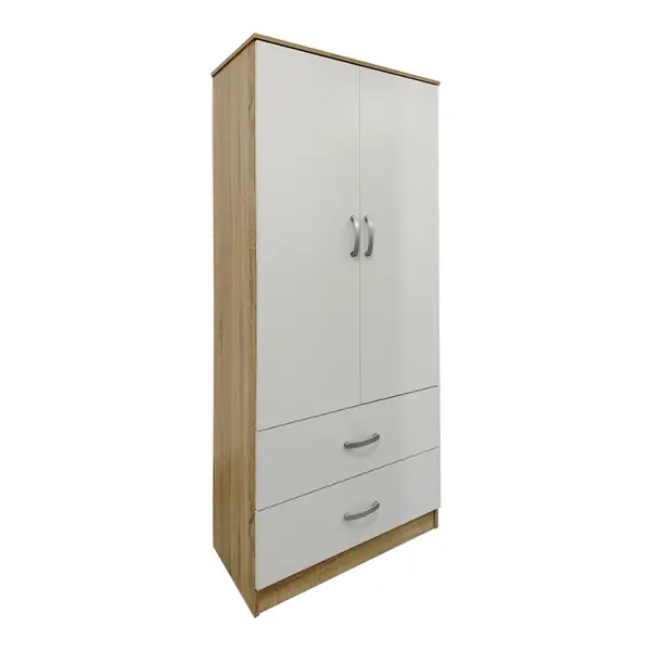 Dulap haine cu 2 usi si sertare Lego Alb Maro 80x42x180 cm