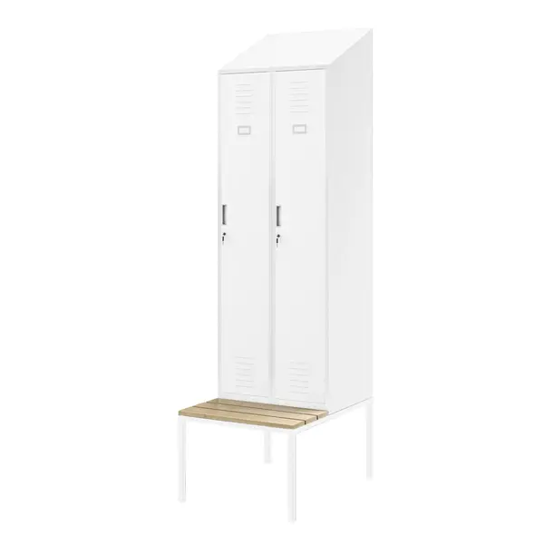 Dulap haine cu acoperis inclinat si bancuta KACPER II PRO, 600 x 2295 x 85 mm, alba Dulap haine cu acoperiș înclinat și băncuță KACPER II PRO, 600 x 2295 x 85 mm, albă