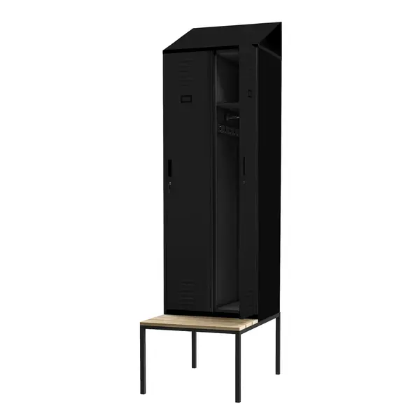 Dulap haine cu acoperis inclinat si bancuta KACPER II PRO, 600 x 2295 x 85 mm, neagra Dulap haine cu acoperiș înclinat și băncuță KACPER II PRO, 600 x 2295 x 85 mm, neagră