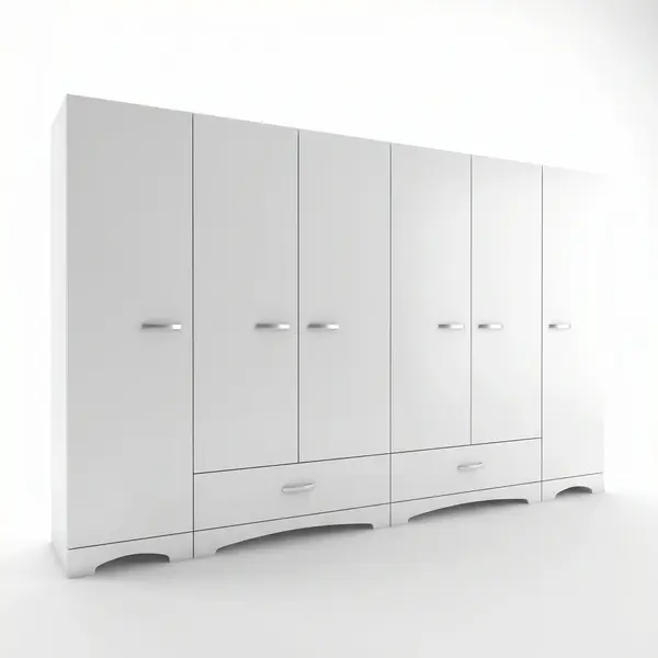 Dulap Haine Dormitor Ema 6 usi si 2 sertare, Alb - Nuc Alb, 243x181x48 cm