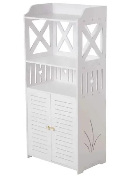 Dulap impermeabil pentru baie cu 2 rafturi superioare deschise inaltime 90cm durabil si stabil ALB