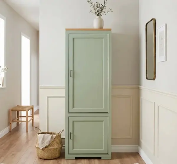 Dulap inalt cu 2 usi 'Pure' cu finisaj Muted Olive / Light Walnut Waxed
